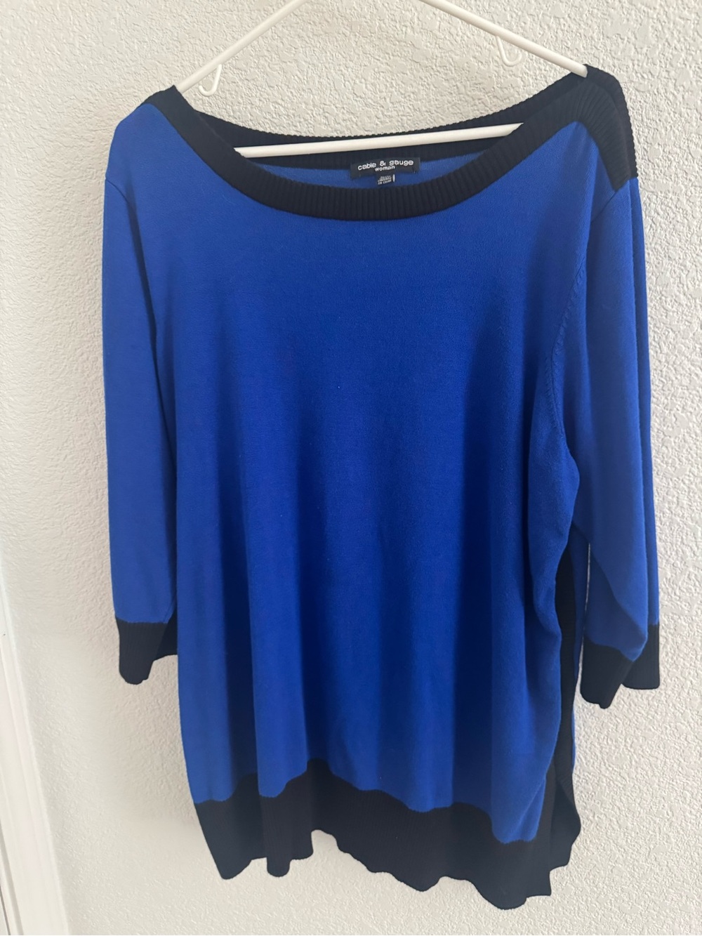 Cable & Gauge Cobalt Blue Sweater with Black Trim - Off-the-Shoulder